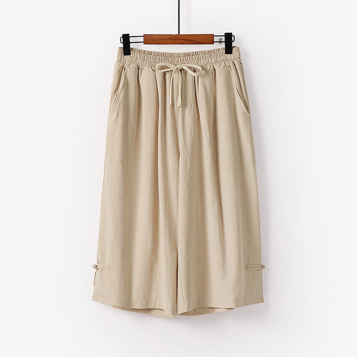 Buddha Stones Schlichte Herren-Caprihose mit Kordelzug, kurzem Schnitt, Baumwoll-Leinen-Mischgewebe, weitem Bein und Taschen - Beige - US/ UK/AU54, EU64 (9XL) - image 2