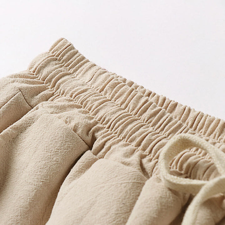 Buddha Stones Schlichte Herren-Caprihose mit Kordelzug, kurzem Schnitt, Baumwoll-Leinen-Mischgewebe, weitem Bein und Taschen - image 3