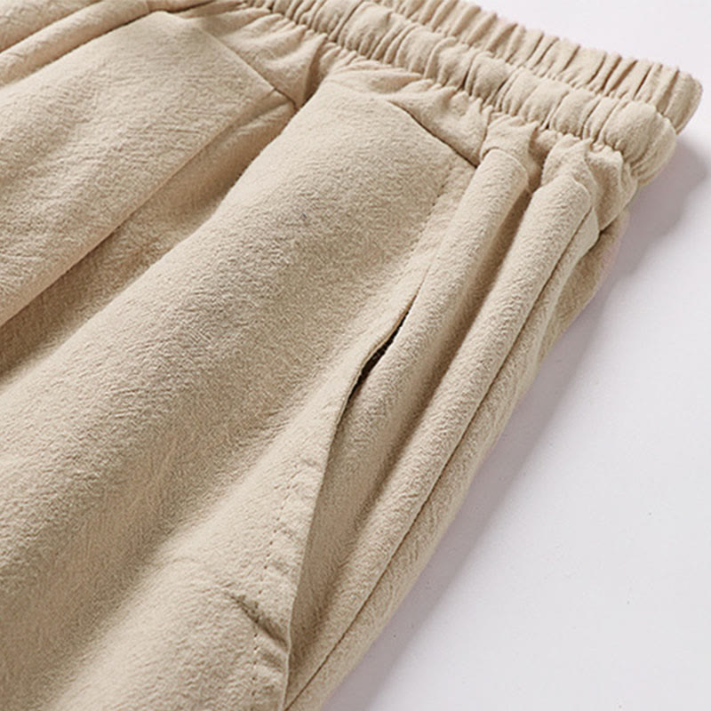 Buddha Stones Schlichte Herren-Caprihose mit Kordelzug, kurzem Schnitt, Baumwoll-Leinen-Mischgewebe, weitem Bein und Taschen - image 5