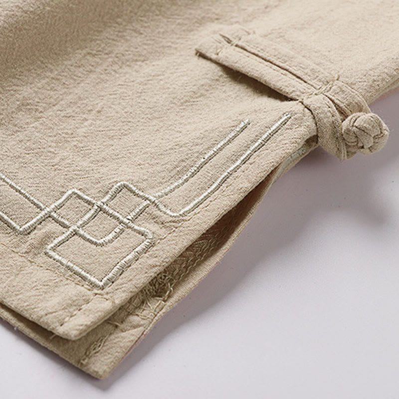 Buddha Stones Schlichte Herren-Caprihose mit Kordelzug, kurzem Schnitt, Baumwoll-Leinen-Mischgewebe, weitem Bein und Taschen - image 8