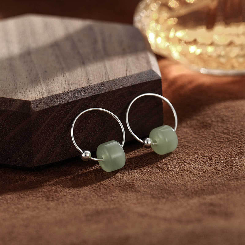 Buddha Stones Ohrringe aus 925er Sterlingsilber und Hetian-Jade – Symbol des Wohlstands - Hetian Jade (Ohrstecker aus 925er Sterlingsilber) - image 0