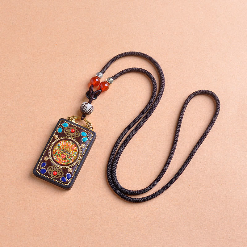Buddha Stones Thangka Yin Yang Kupfermünzen Ebenholz Zakiram Waage Anhänger Halskette - image 1