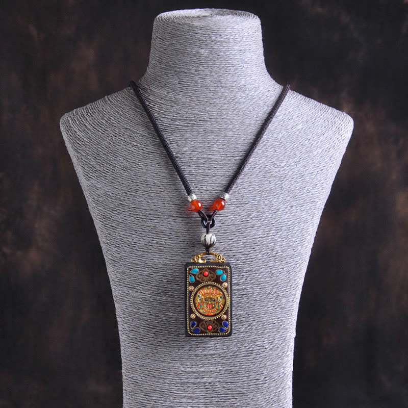 Buddha Stones Thangka Yin Yang Kupfermünzen Ebenholz Zakiram Waage Anhänger Halskette - image 3