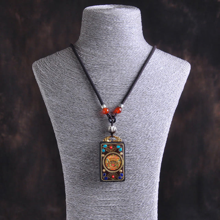 Buddha Stones Thangka Yin Yang Kupfermünzen Ebenholz Zakiram Waage Anhänger Halskette - image 3