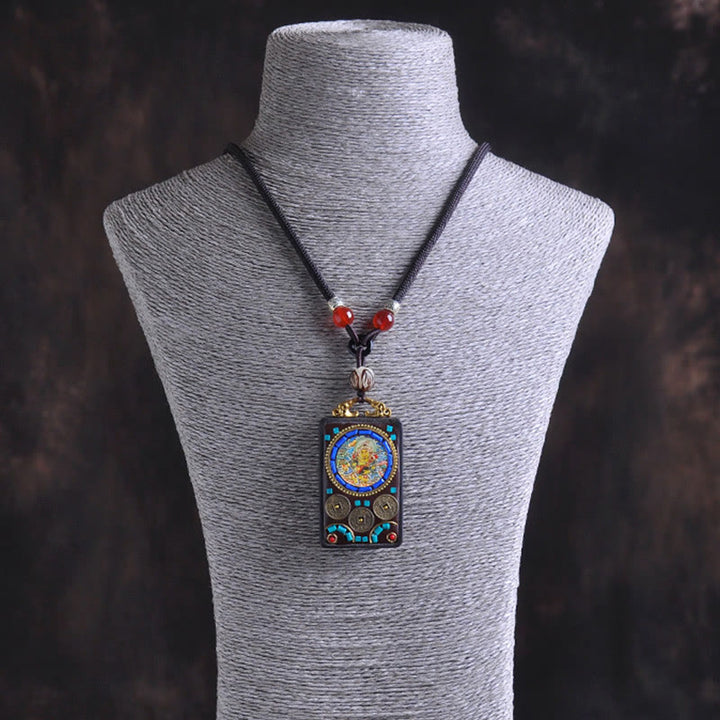 Buddha Stones Thangka Yin Yang Kupfermünzen Ebenholz Zakiram Waage Anhänger Halskette - image 18