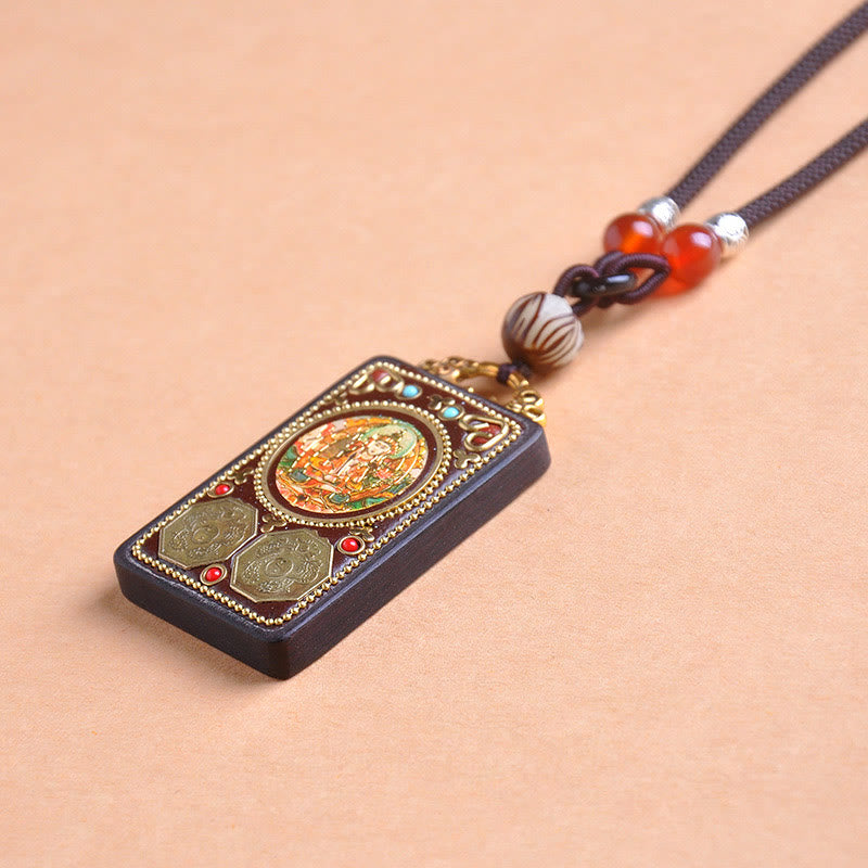 Buddha Stones Thangka Yin Yang Kupfermünzen Ebenholz Zakiram Waage Anhänger Halskette - image 10