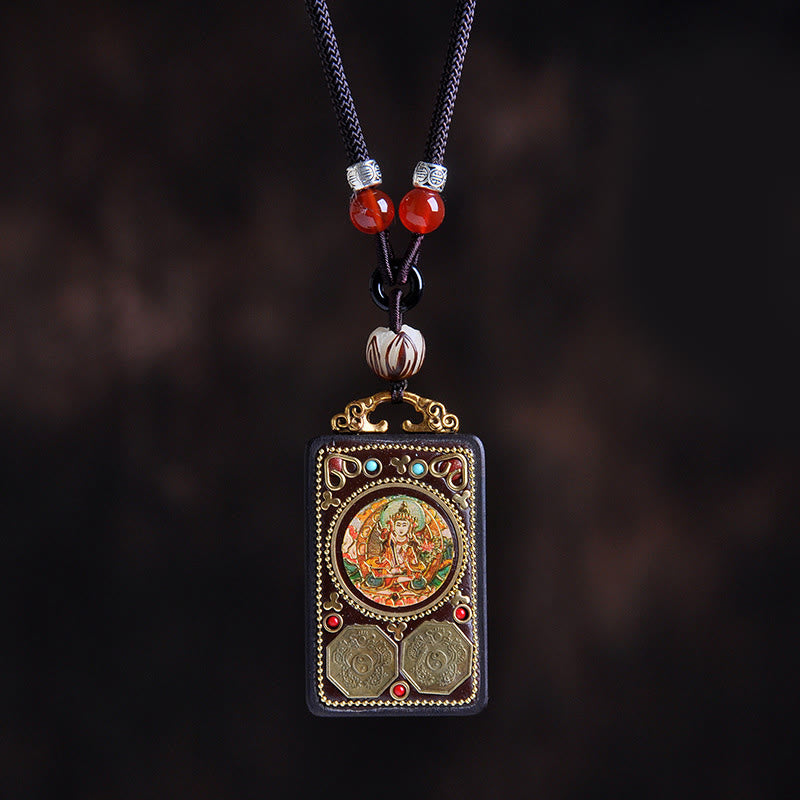 Buddha Stones Thangka Yin Yang Kupfermünzen Ebenholz Zakiram Waage Anhänger Halskette - Ebenholz Manjushri Bodhisattva - image 4