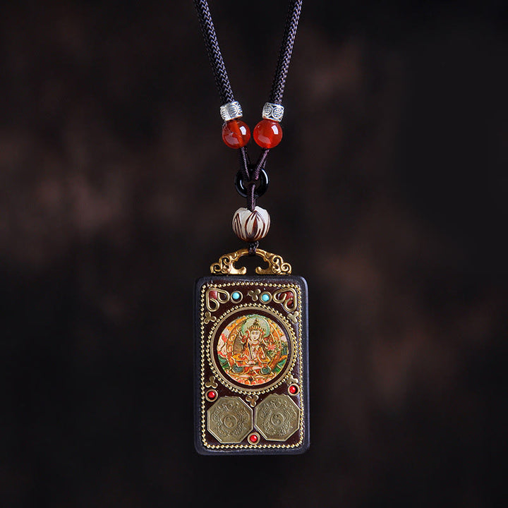 Buddha Stones Thangka Yin Yang Kupfermünzen Ebenholz Zakiram Waage Anhänger Halskette - Ebenholz Manjushri Bodhisattva - image 4