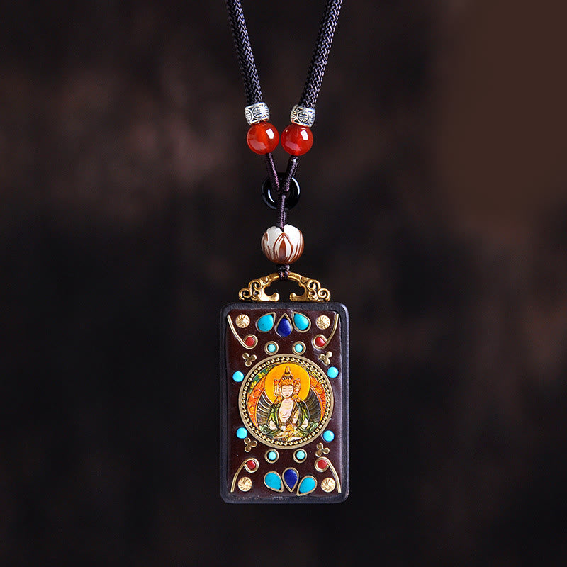 Buddha Stones Thangka Yin Yang Kupfermünzen Ebenholz Zakiram Waage Anhänger Halskette - Tathagata aus Ebenholz - image 11