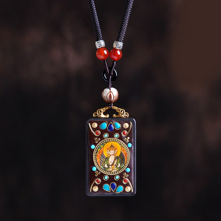 Buddha Stones Thangka Yin Yang Kupfermünzen Ebenholz Zakiram Waage Anhänger Halskette - Tathagata aus Ebenholz - image 11