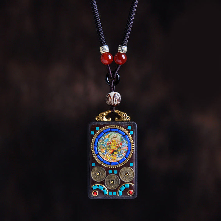 Buddha Stones Thangka Yin Yang Kupfermünzen Ebenholz Zakiram Waage Anhänger Halskette - Gott des Reichtums aus Ebenholz - image 15