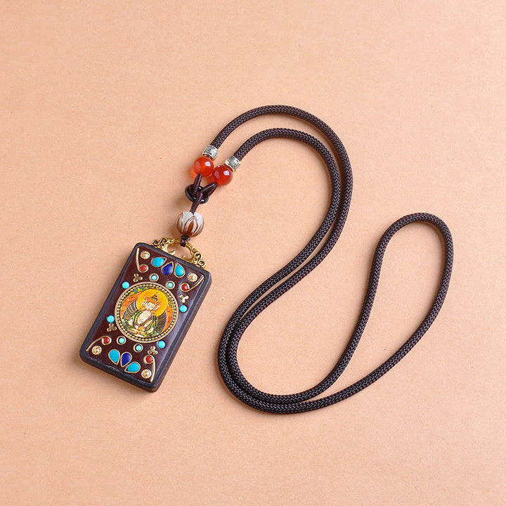 Buddha Stones Thangka Yin Yang Kupfermünzen Ebenholz Zakiram Waage Anhänger Halskette - image 12