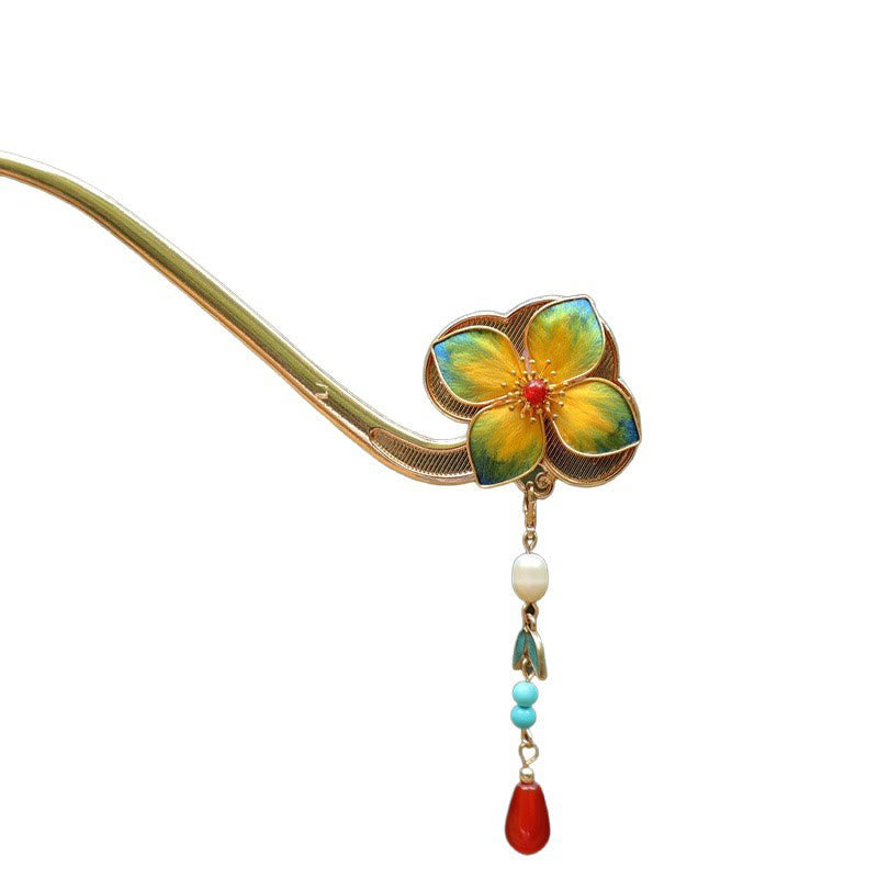 Buddha Stones Haarnadel mit roter Achat-Türkis-Perle, Samtblume und Quaste für ruhige Zuversicht - image 2