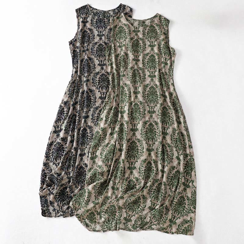 Buddha Stones Sommerliches, bedrucktes, schlichtes, ärmelloses Maxikleid mit Rundhalsausschnitt – perfekt für Pendler - image 0