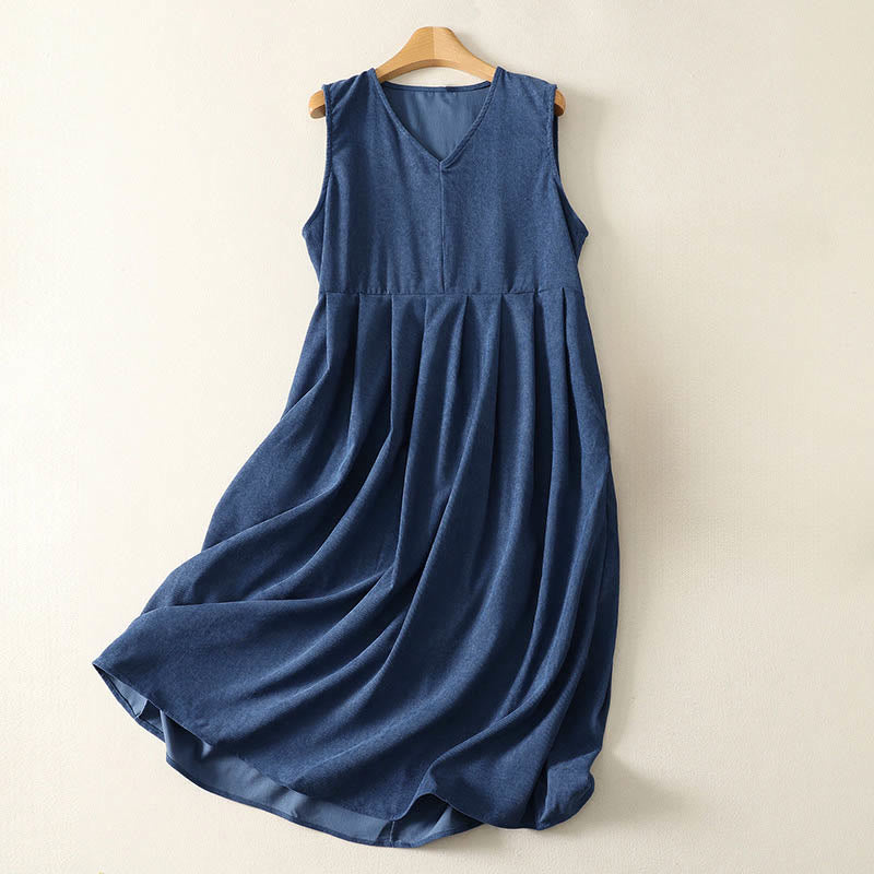 Buddha Stones Frühlings-Retro-Kleid, dunkelblau, schlicht, ärmellos, Midi-Stil mit Taschen - Dunkelblau - US 8-10, UK/AU 12-14, EU 40-42 (XL) - image 0