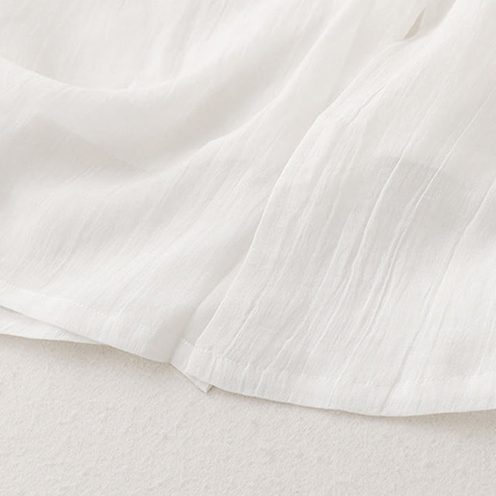 Buddha Stones Commute einfarbiges besticktes doppellagiges Baumwoll-Midikleid mit Rundhalsausschnitt und langen Ärmeln - image 9