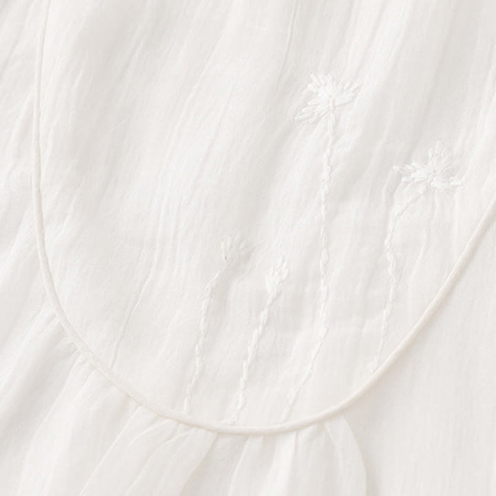 Buddha Stones Commute einfarbiges besticktes doppellagiges Baumwoll-Midikleid mit Rundhalsausschnitt und langen Ärmeln - image 7