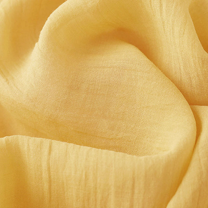 Buddha Stones Commute einfarbiges besticktes doppellagiges Baumwoll-Midikleid mit Rundhalsausschnitt und langen Ärmeln - image 2