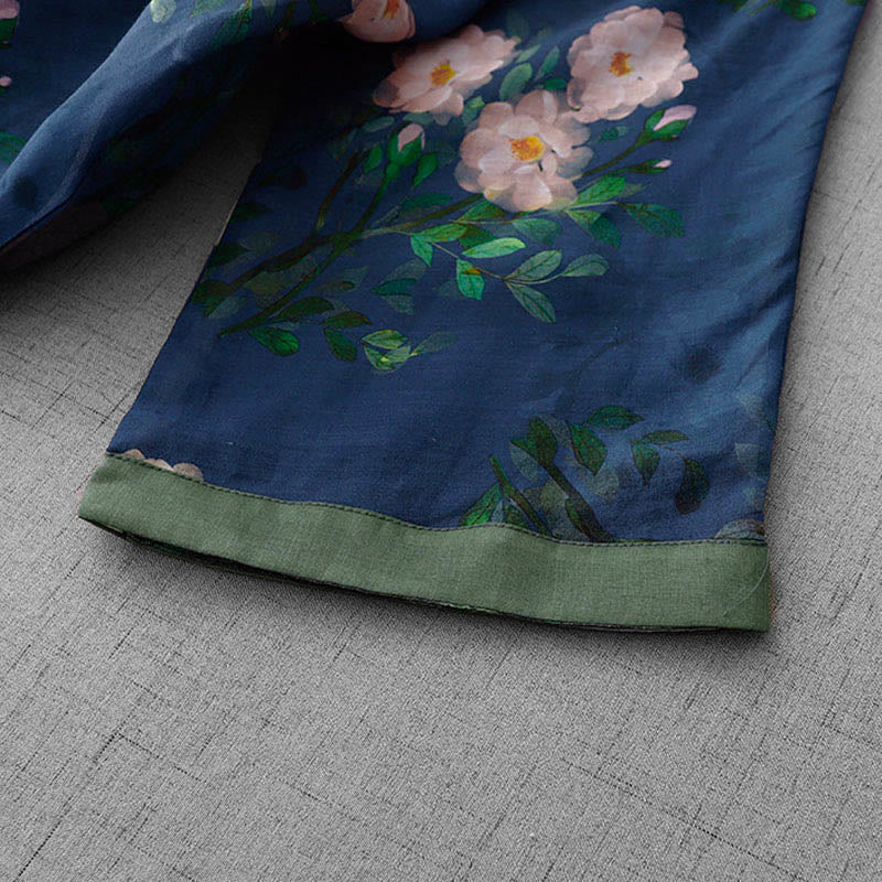 Buddha Stones, Froschknopf-Orchideen-Granatapfelblütenmuster, Seitenschlitz, halblange Ärmel, Midikleid - image 15