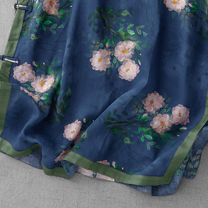 Buddha Stones, Froschknopf-Orchideen-Granatapfelblütenmuster, Seitenschlitz, halblange Ärmel, Midikleid - image 19