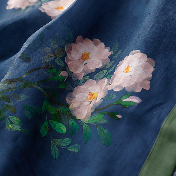 Buddha Stones, Froschknopf-Orchideen-Granatapfelblütenmuster, Seitenschlitz, halblange Ärmel, Midikleid - image 14