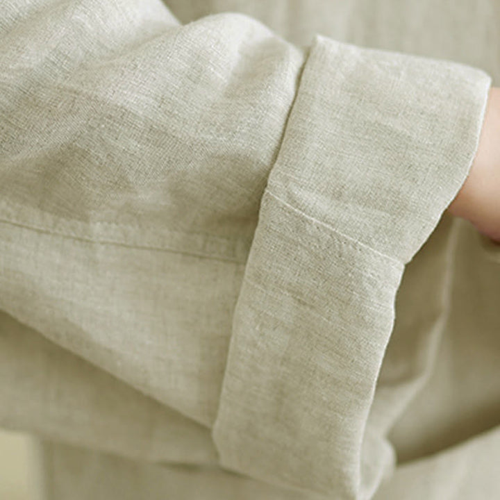 Buddha Stones Frühlingsbluse mit Rundhalsausschnitt, langen Ärmeln, schlichtem Baumwollknöpfen und Taschen für Damen - image 16