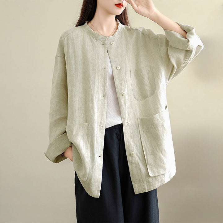 Buddha Stones Frühlingsbluse mit Rundhalsausschnitt, langen Ärmeln, schlichtem Baumwollknöpfen und Taschen für Damen - Weiß - US 8-10, UK/AU 12-14, EU 40-42 (2XL) - image 7