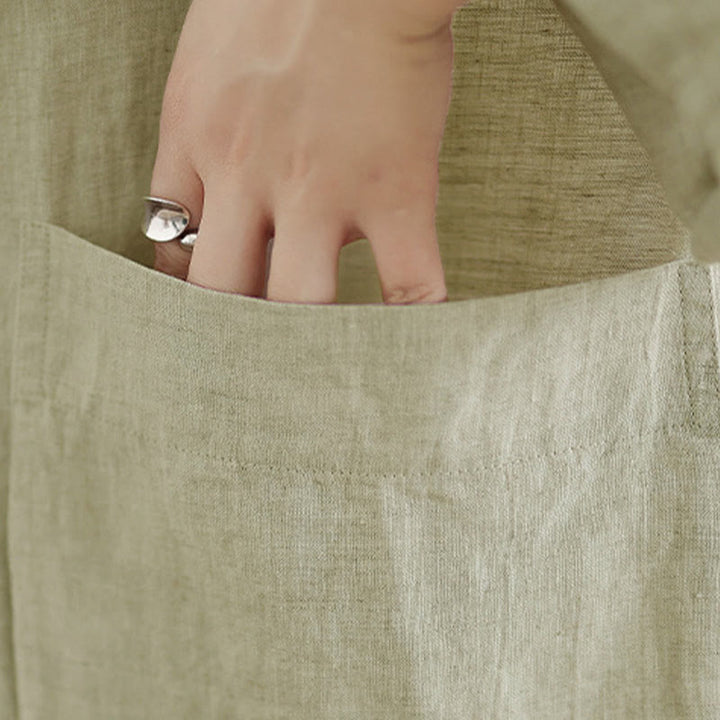 Buddha Stones Frühlingsbluse mit Rundhalsausschnitt, langen Ärmeln, schlichtem Baumwollknöpfen und Taschen für Damen - image 15