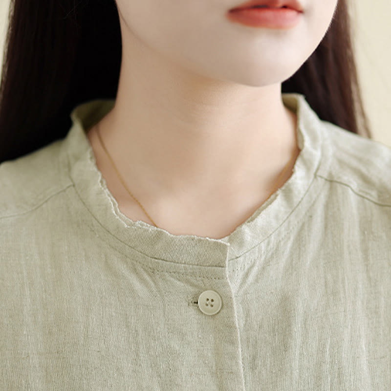 Buddha Stones Frühlingsbluse mit Rundhalsausschnitt, langen Ärmeln, schlichtem Baumwollknöpfen und Taschen für Damen - image 13