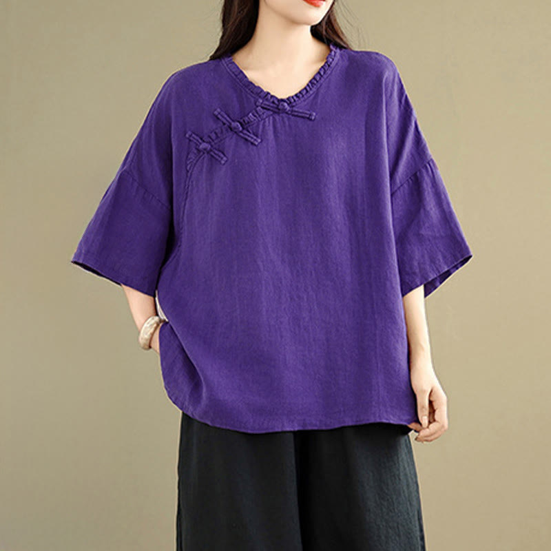 Buddha Stones Frühlingsbluse aus Baumwolle für Damen mit V-Ausschnitt, Froschknopfleiste und langen Ärmeln - Indigo - US8-10, UK/AU12-14, EU40-42 (2XL) - image 12