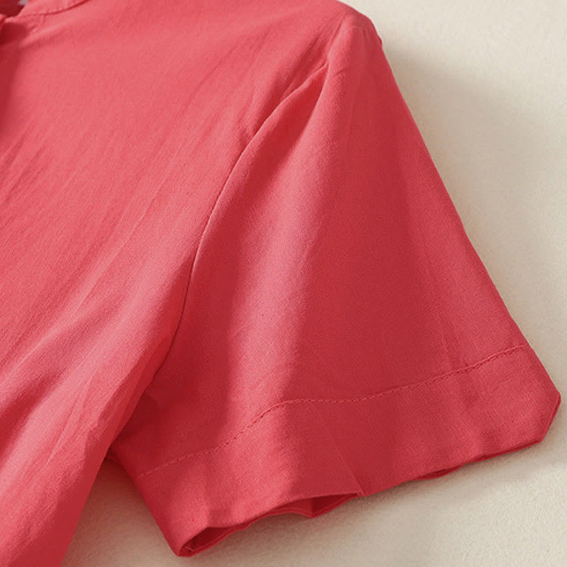 Buddha Stones Sommerliches, schlichtes Damen-Baumwollhemd mit Stehkragen, kurzen Ärmeln und Knopfleiste, mit Tasche und Tasche. - image 9