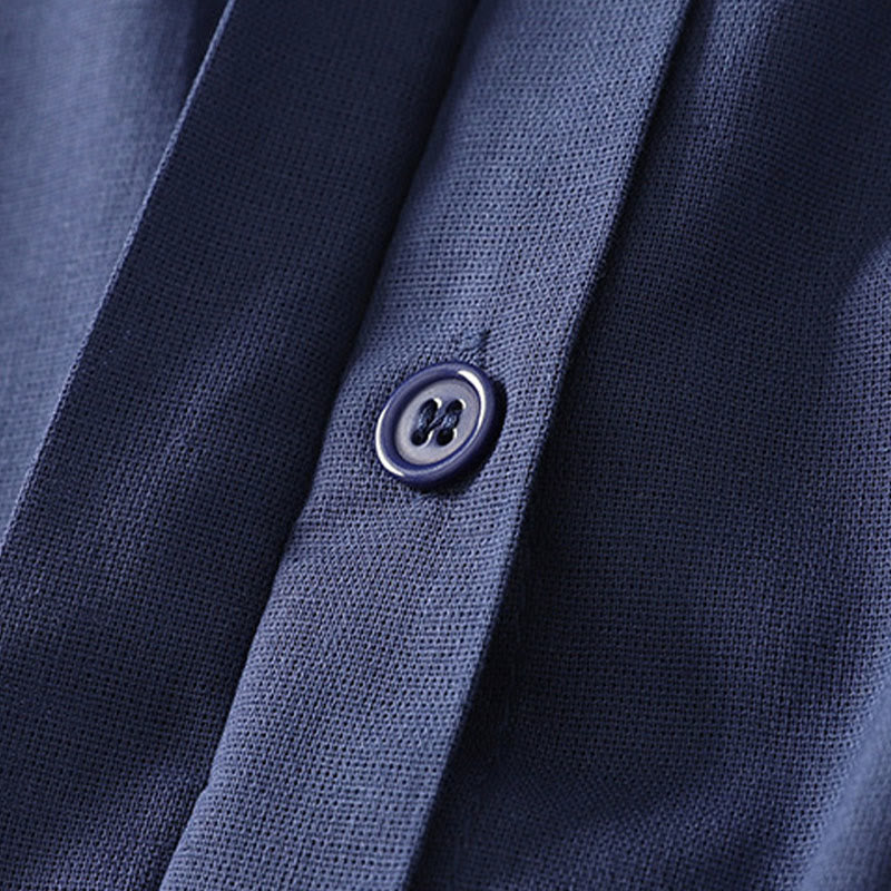 Buddha Stones Sommerliches, schlichtes Damen-Baumwollhemd mit Stehkragen, kurzen Ärmeln und Knopfleiste, mit Tasche und Tasche. - image 2