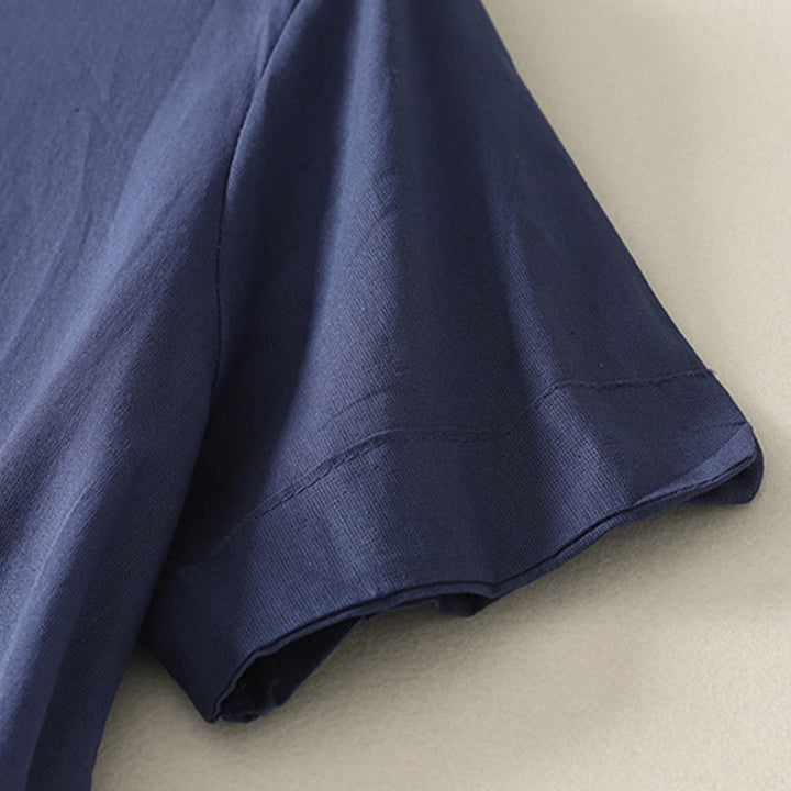 Buddha Stones Sommerliches, schlichtes Damen-Baumwollhemd mit Stehkragen, kurzen Ärmeln und Knopfleiste, mit Tasche und Tasche. - image 3