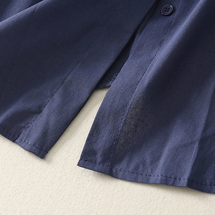 Buddha Stones Sommerliches, schlichtes Damen-Baumwollhemd mit Stehkragen, kurzen Ärmeln und Knopfleiste, mit Tasche und Tasche. - image 4