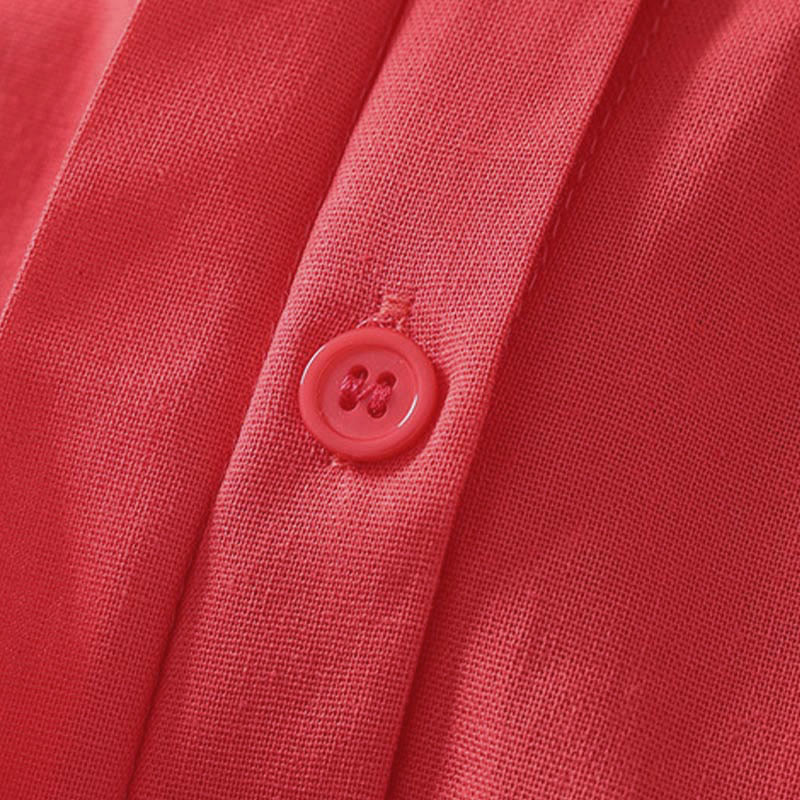 Buddha Stones Sommerliches, schlichtes Damen-Baumwollhemd mit Stehkragen, kurzen Ärmeln und Knopfleiste, mit Tasche und Tasche. - image 10