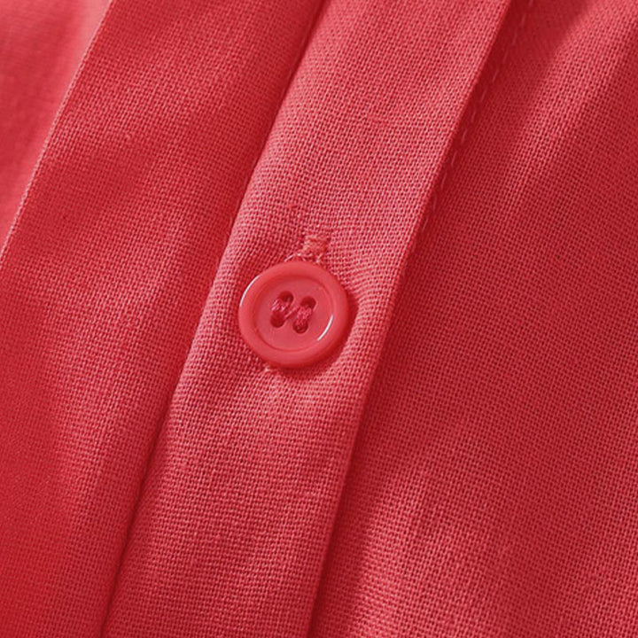 Buddha Stones Sommerliches, schlichtes Damen-Baumwollhemd mit Stehkragen, kurzen Ärmeln und Knopfleiste, mit Tasche und Tasche. - image 10