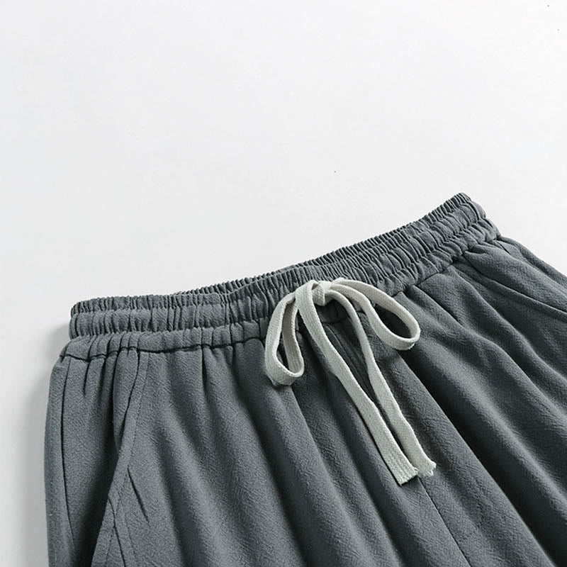 Buddha Stones Sommerliche Herrenhose aus Baumwoll-Leinen-Mischgewebe mit Kordelzug, elastischem Bund, Froschknopfverschluss und Knöchellänge, mit Taschen - image 2