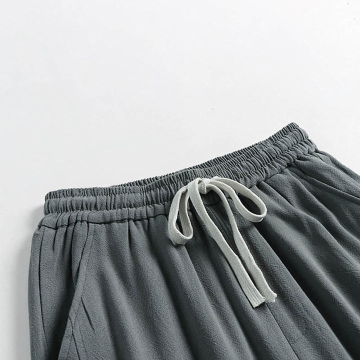 Buddha Stones Sommerliche Herrenhose aus Baumwoll-Leinen-Mischgewebe mit Kordelzug, elastischem Bund, Froschknopfverschluss und Knöchellänge, mit Taschen - image 2