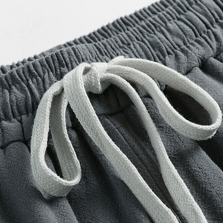 Buddha Stones Sommerliche Herrenhose aus Baumwoll-Leinen-Mischgewebe mit Kordelzug, elastischem Bund, Froschknopfverschluss und Knöchellänge, mit Taschen - image 3