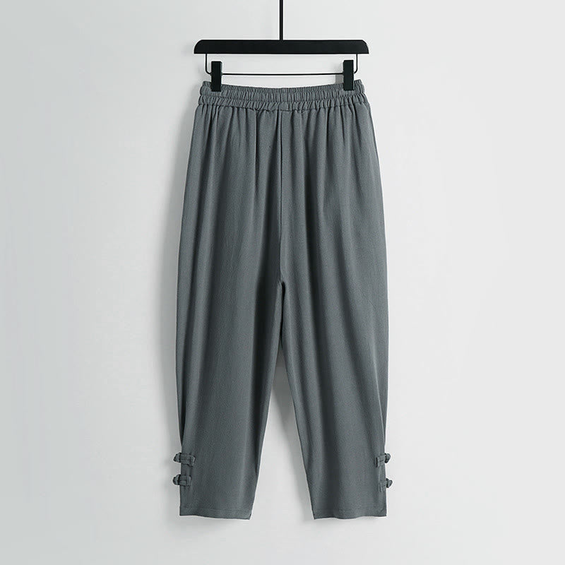 Buddha Stones Sommerliche Herrenhose aus Baumwoll-Leinen-Mischgewebe mit Kordelzug, elastischem Bund, Froschknopfverschluss und Knöchellänge, mit Taschen - image 1