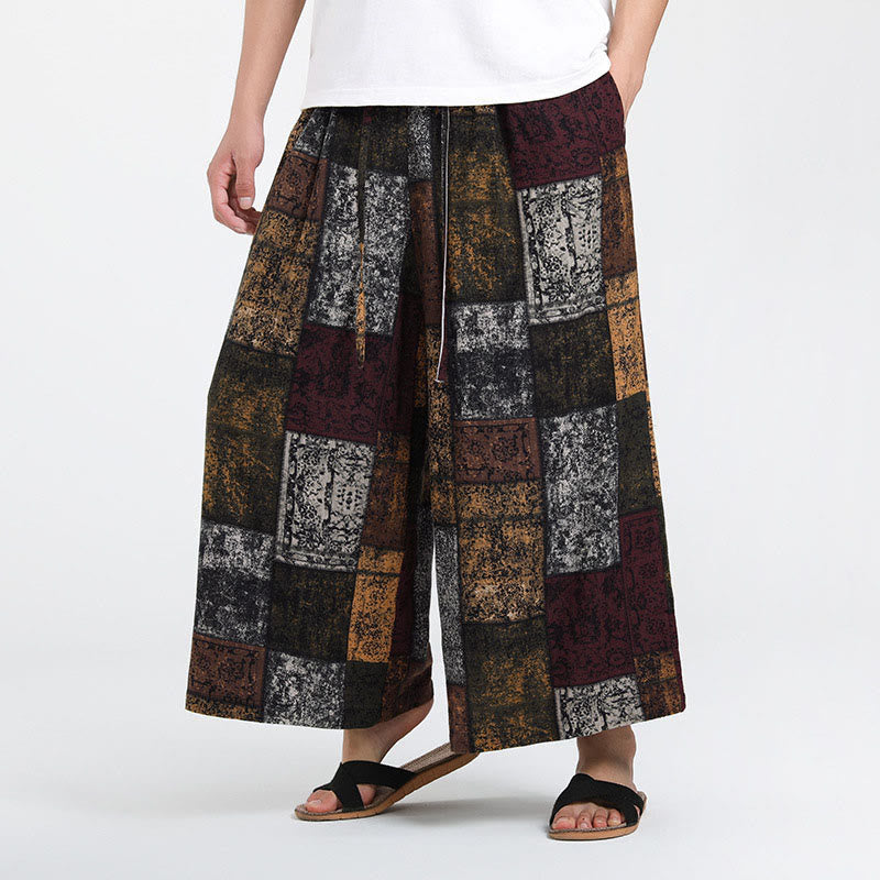 Buddha Stones Sommerliche Patchwork-Herrenhose mit weitem Bein und Taschen, Länge 7-8. - image 1