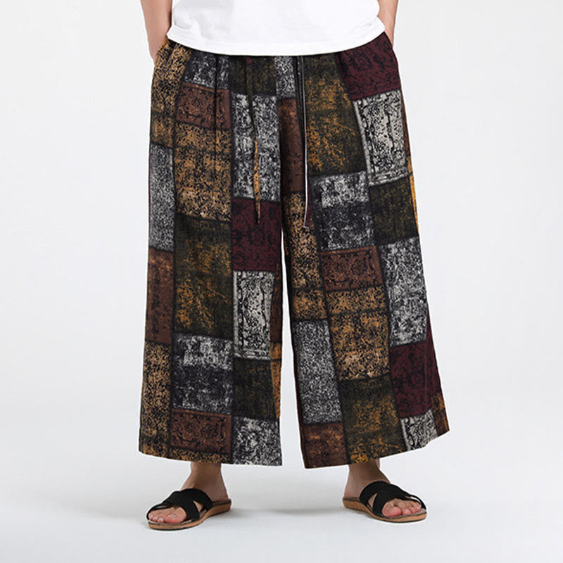 Buddha Stones Sommerliche Patchwork-Herrenhose mit weitem Bein und Taschen, Länge 7-8. - image 2