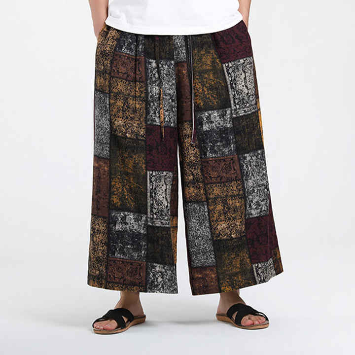 Buddha Stones Sommerliche Patchwork-Herrenhose mit weitem Bein und Taschen, Länge 7-8. - image 2