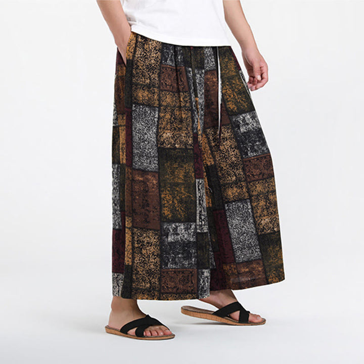 Buddha Stones Sommerliche Patchwork-Herrenhose mit weitem Bein und Taschen, Länge 7-8. - image 5