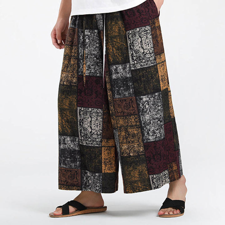 Buddha Stones Sommerliche Patchwork-Herrenhose mit weitem Bein und Taschen, Länge 7-8. - image 4
