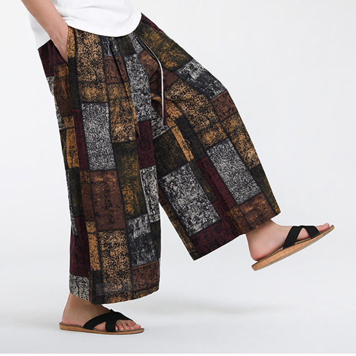 Buddha Stones Sommerliche Patchwork-Herrenhose mit weitem Bein und Taschen, Länge 7-8. - image 6