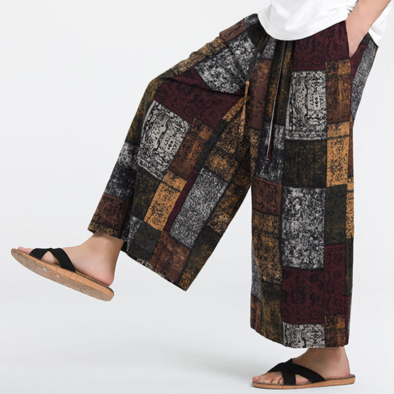 Buddha Stones Sommerliche Patchwork-Herrenhose mit weitem Bein und Taschen, Länge 7-8. - Sattelbraun - US/ UK/AU46, EU56 (5XL) - image 0