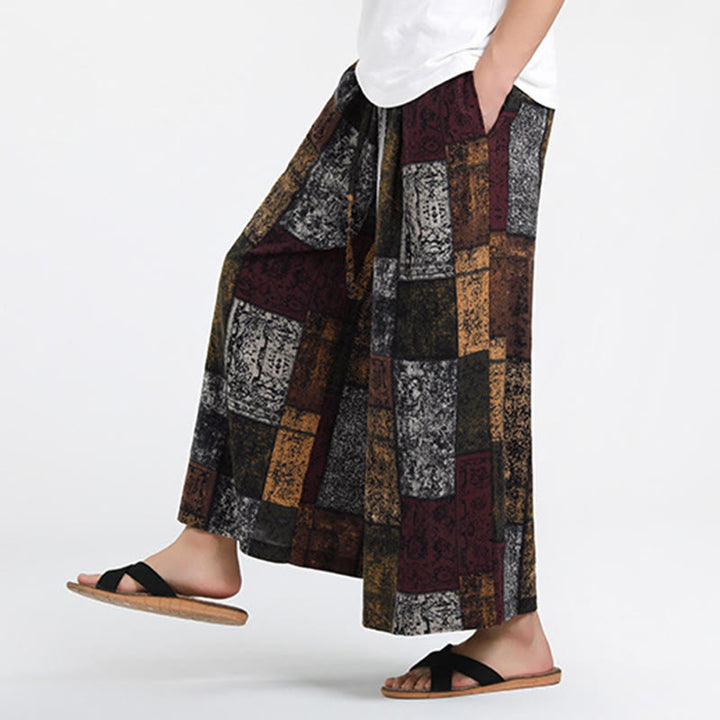 Buddha Stones Sommerliche Patchwork-Herrenhose mit weitem Bein und Taschen, Länge 7-8. - image 7