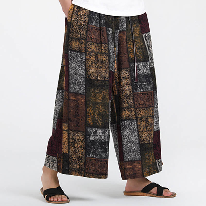 Buddha Stones Sommerliche Patchwork-Herrenhose mit weitem Bein und Taschen, Länge 7-8. - image 3