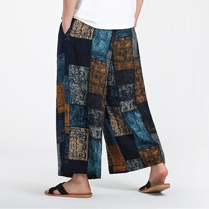Buddha Stones Sommerliche Patchwork-Herrenhose mit weitem Bein und Taschen, Länge 7-8. - image 12